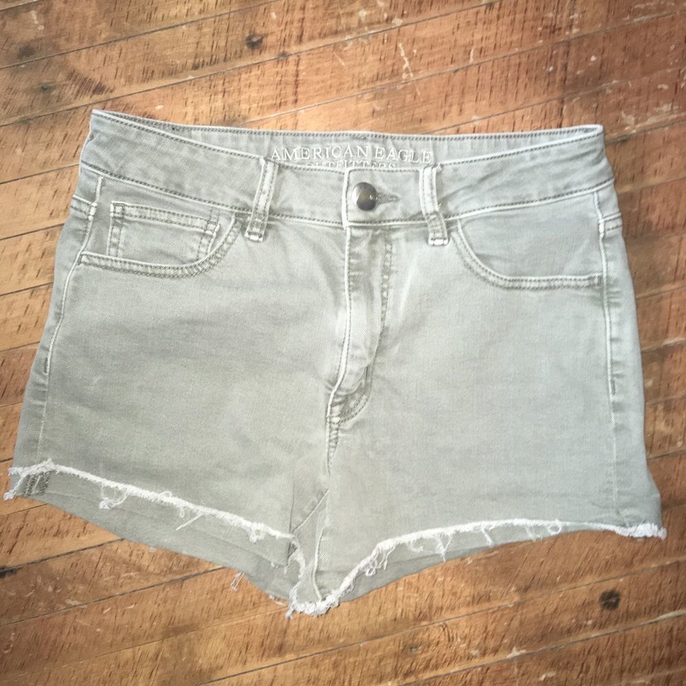 American Eagle hi rise shortie tan cutoff shorts